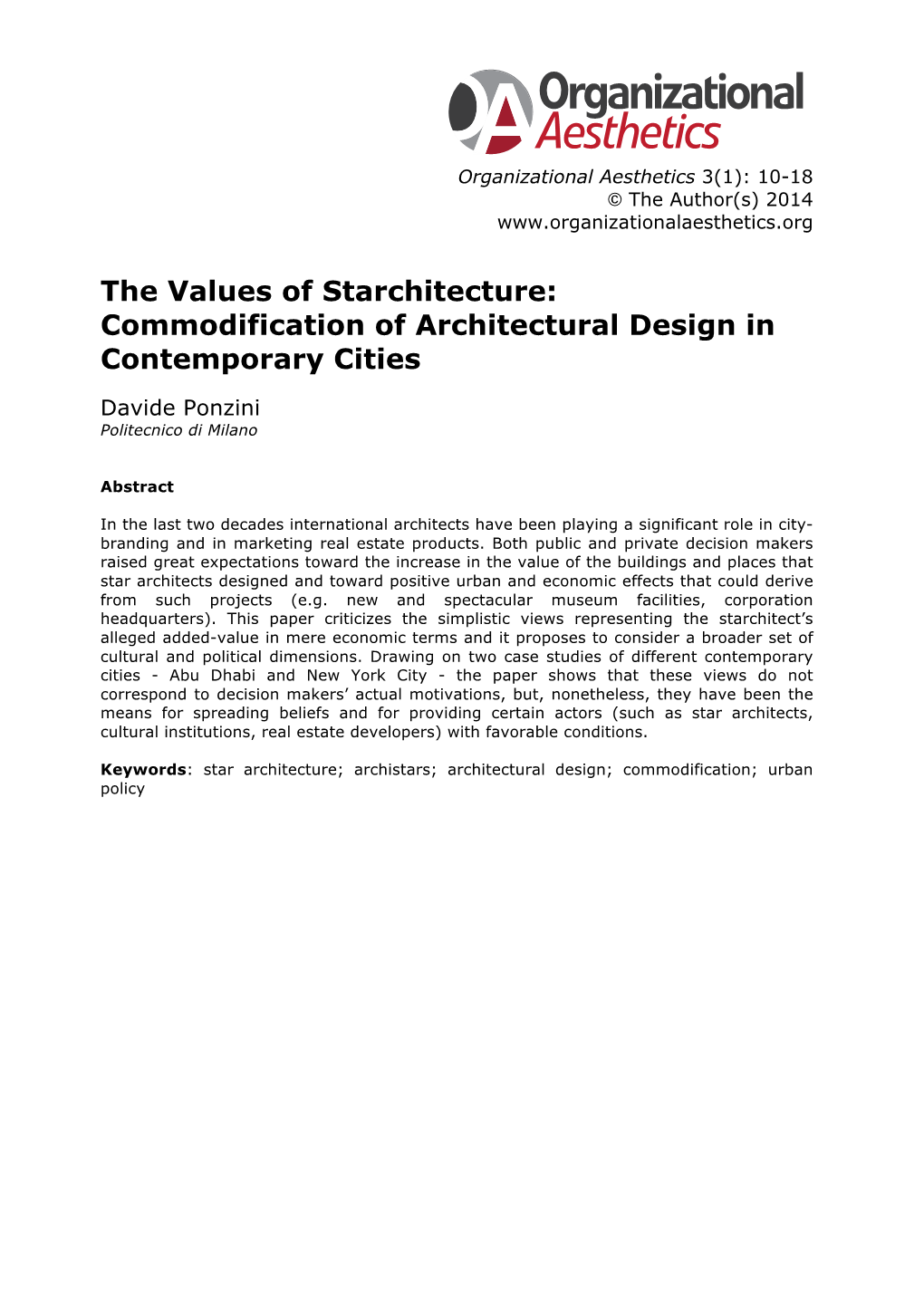 Commodification of Architectural Design in Contemporary Cities