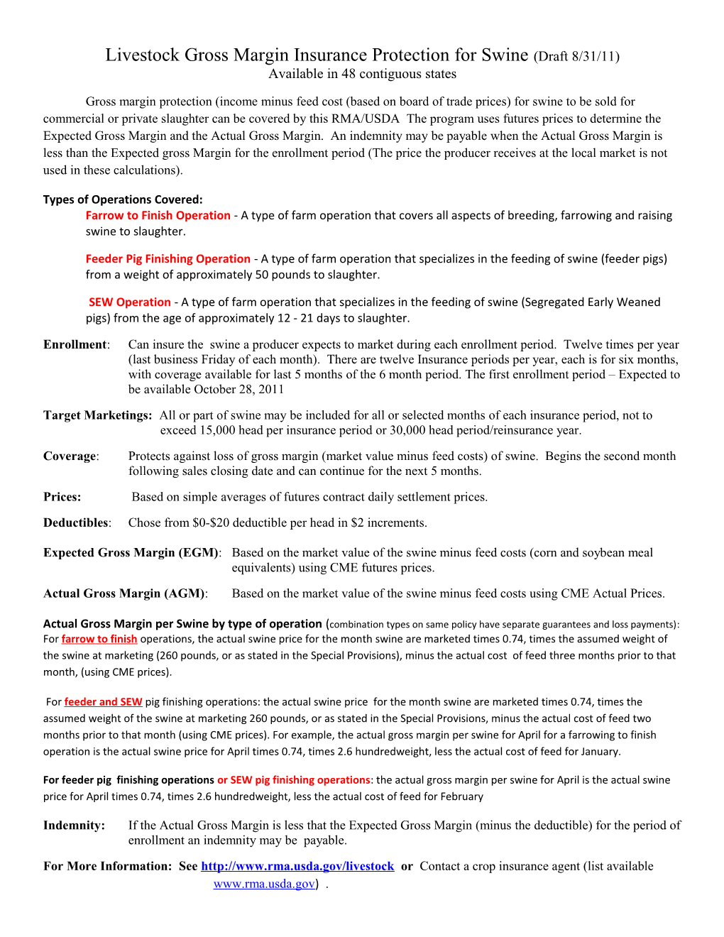 Livestock Gross Margin Insurance Protection for Swine