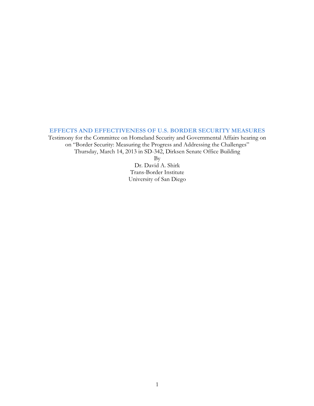 Effects and Effectiveness of Us Border Security Measures