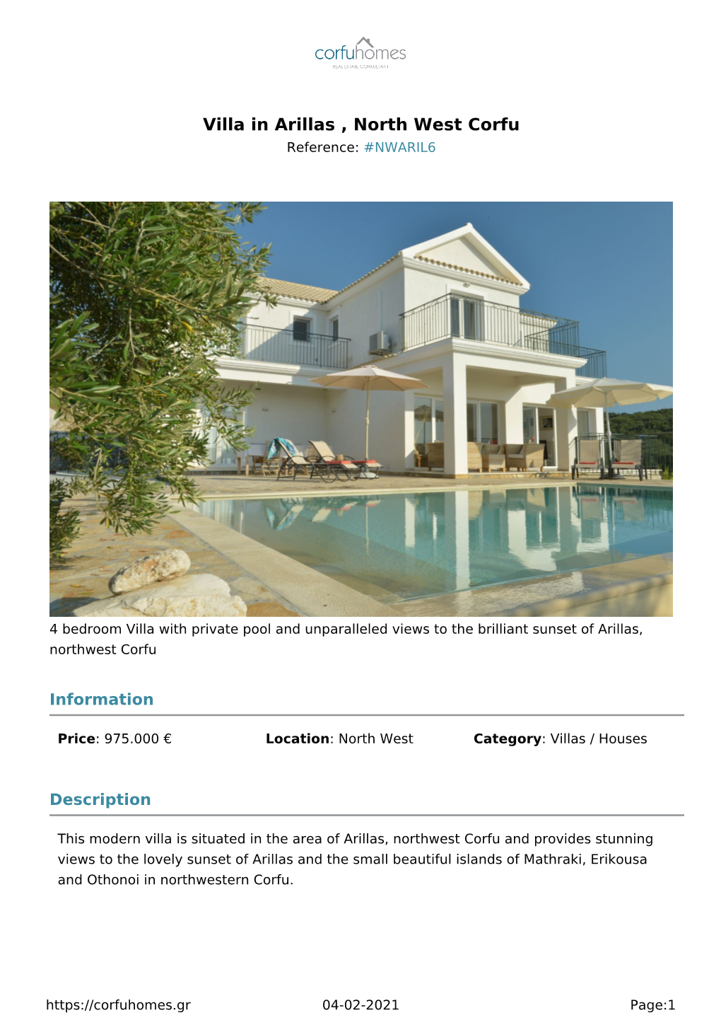 Villa in Arillas , North West Corfu Reference: #NWARIL6