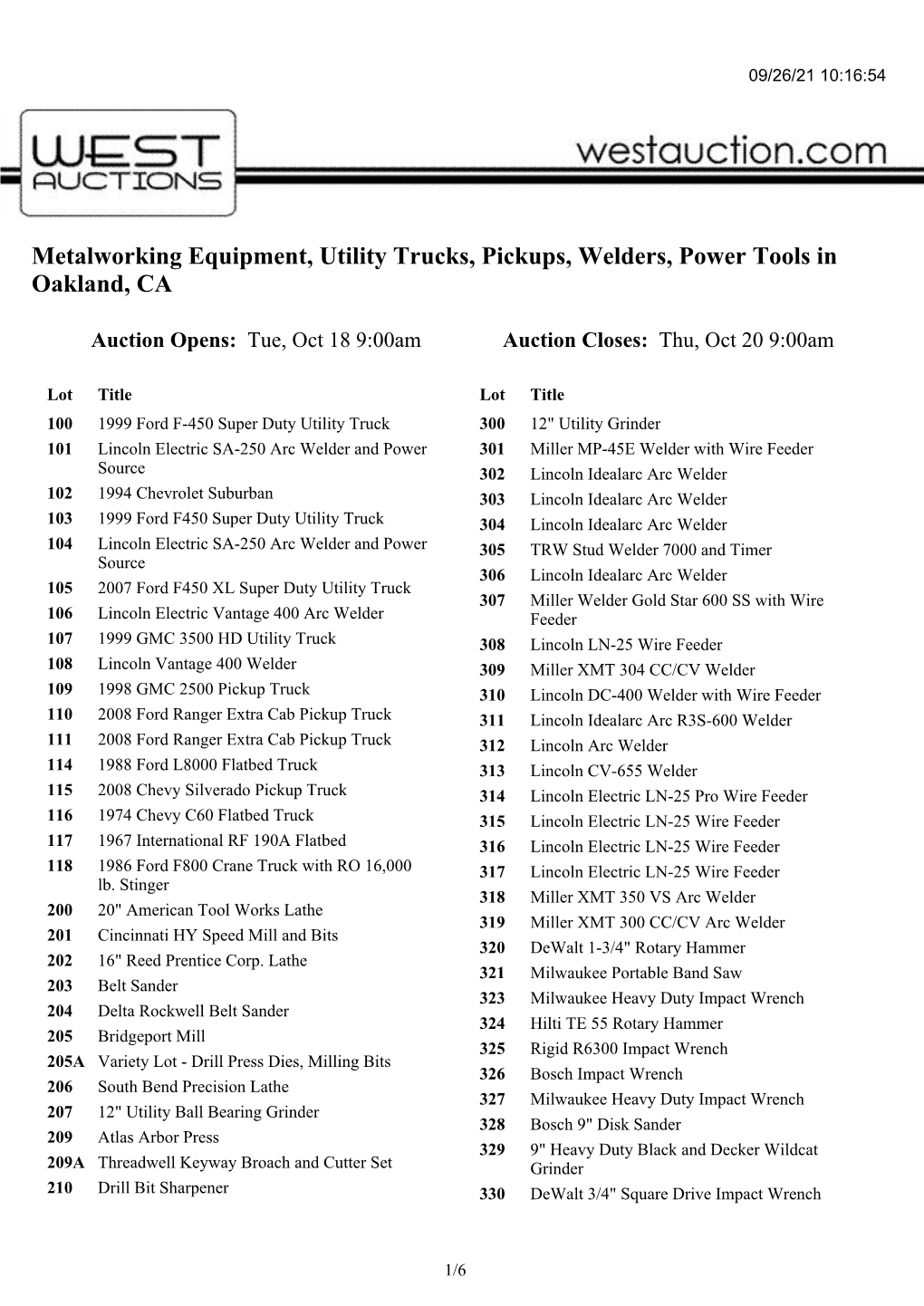 Metalworking Equipment, Utility Trucks, Pickups, Welders, Power Tools in Oakland, CA