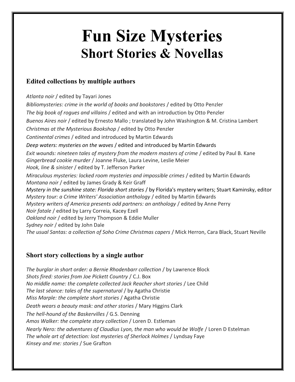 Fun Size Mysteries Short Stories & Novellas