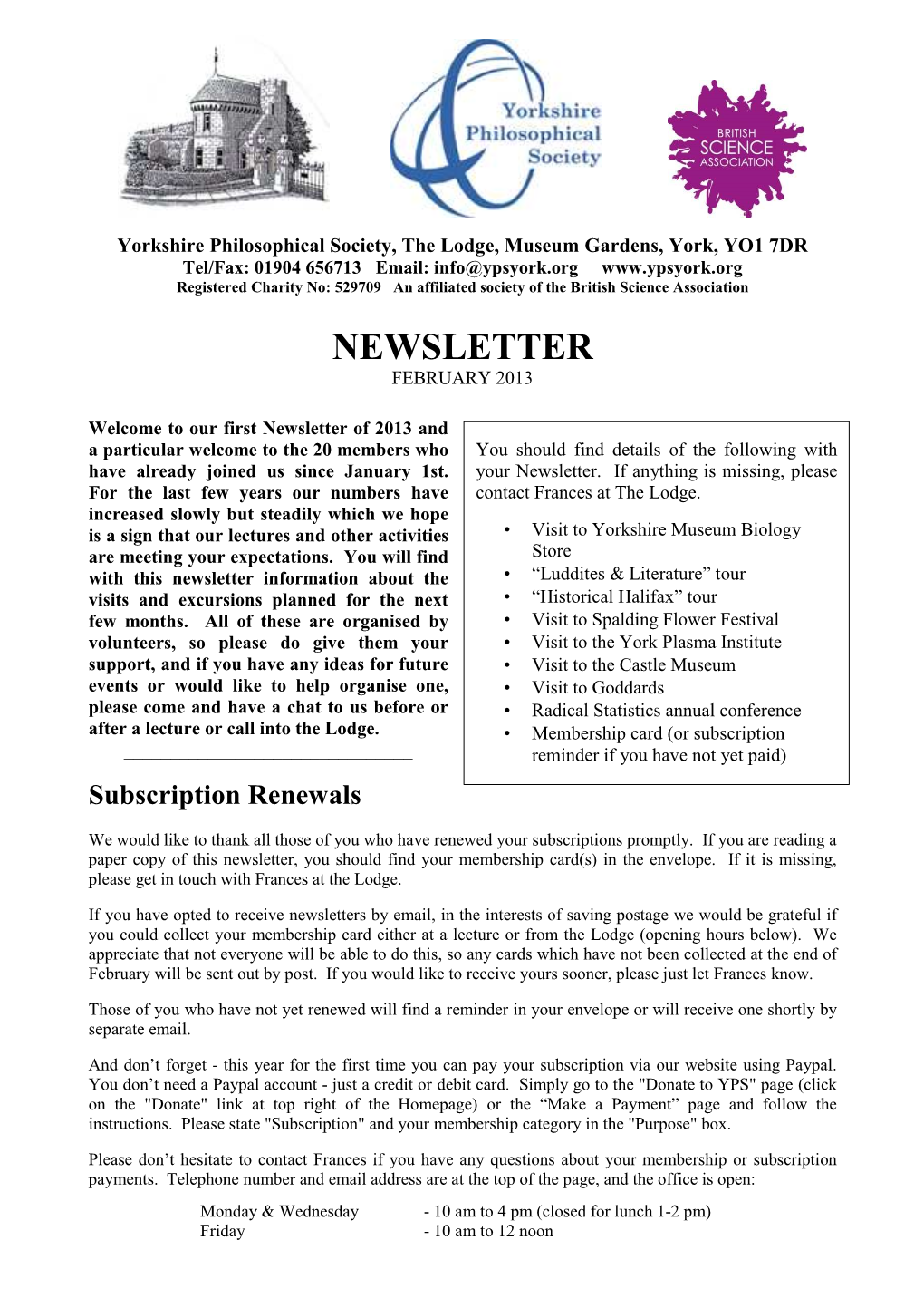 Newsletter Feb 2013