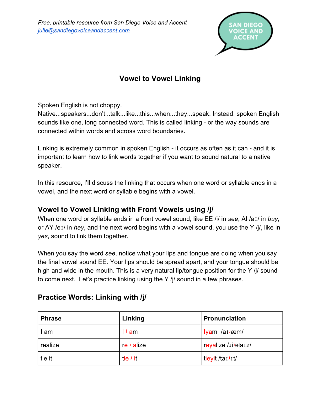 Practice Words: Linking with /J