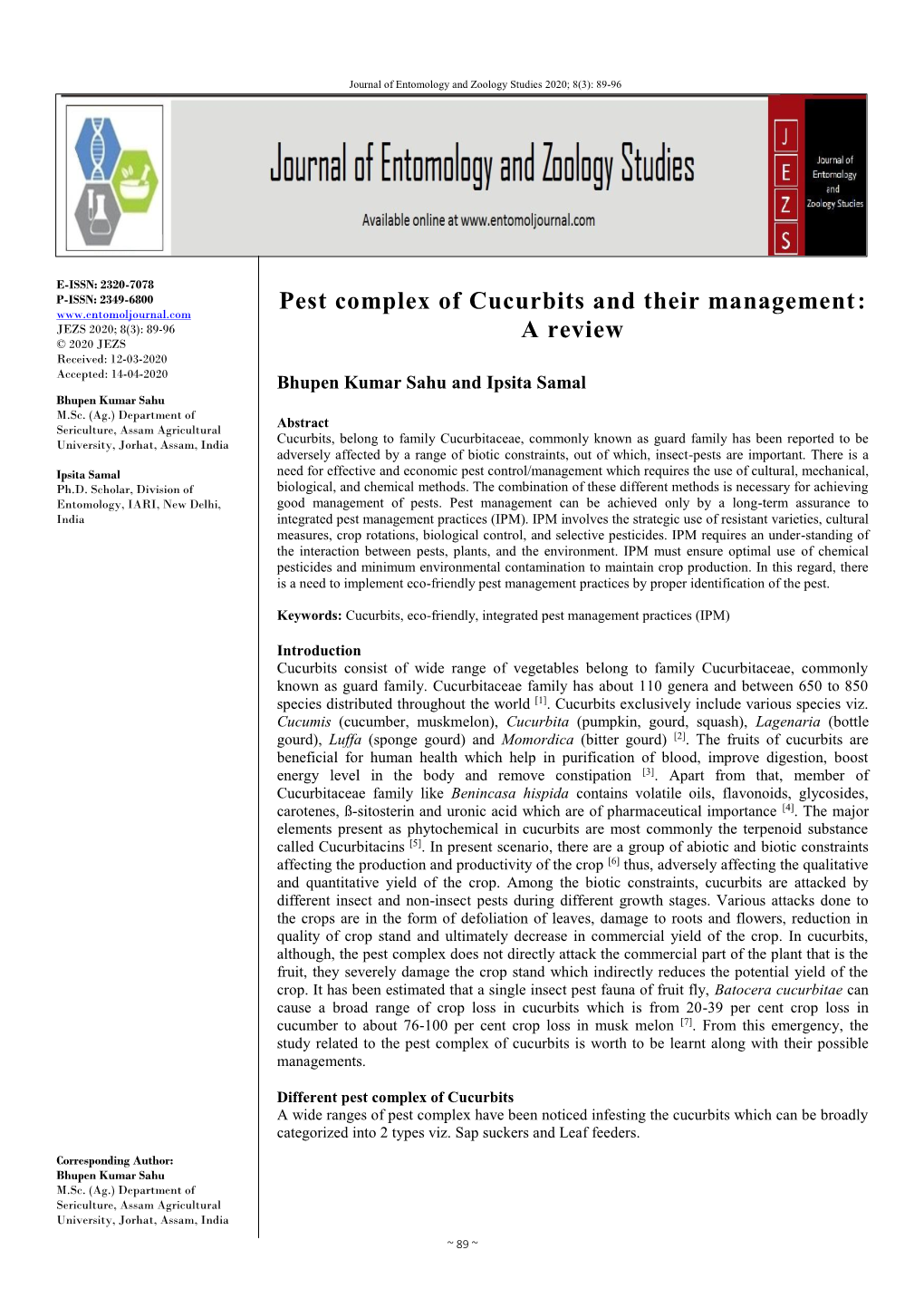 Pest Complex of Cucurbits and Their Management: a Review