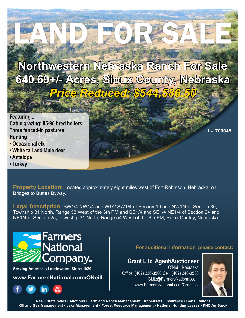 Northwestern Nebraska Ranch for Sale 640.69+/- Acres, Sioux County, Nebraska Price Reduced: $544,586.50