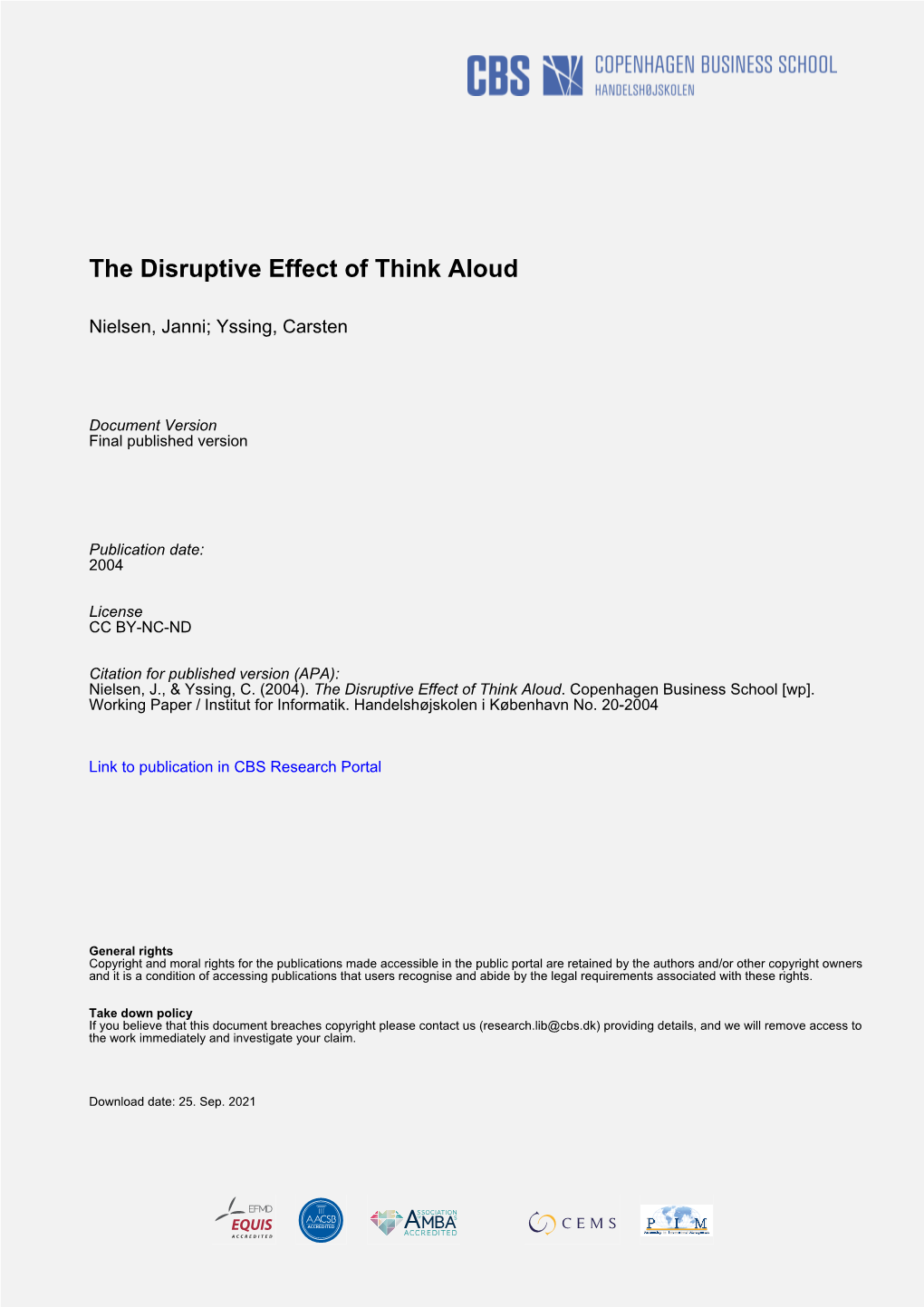 The Disruptive Effect of Think Aloud