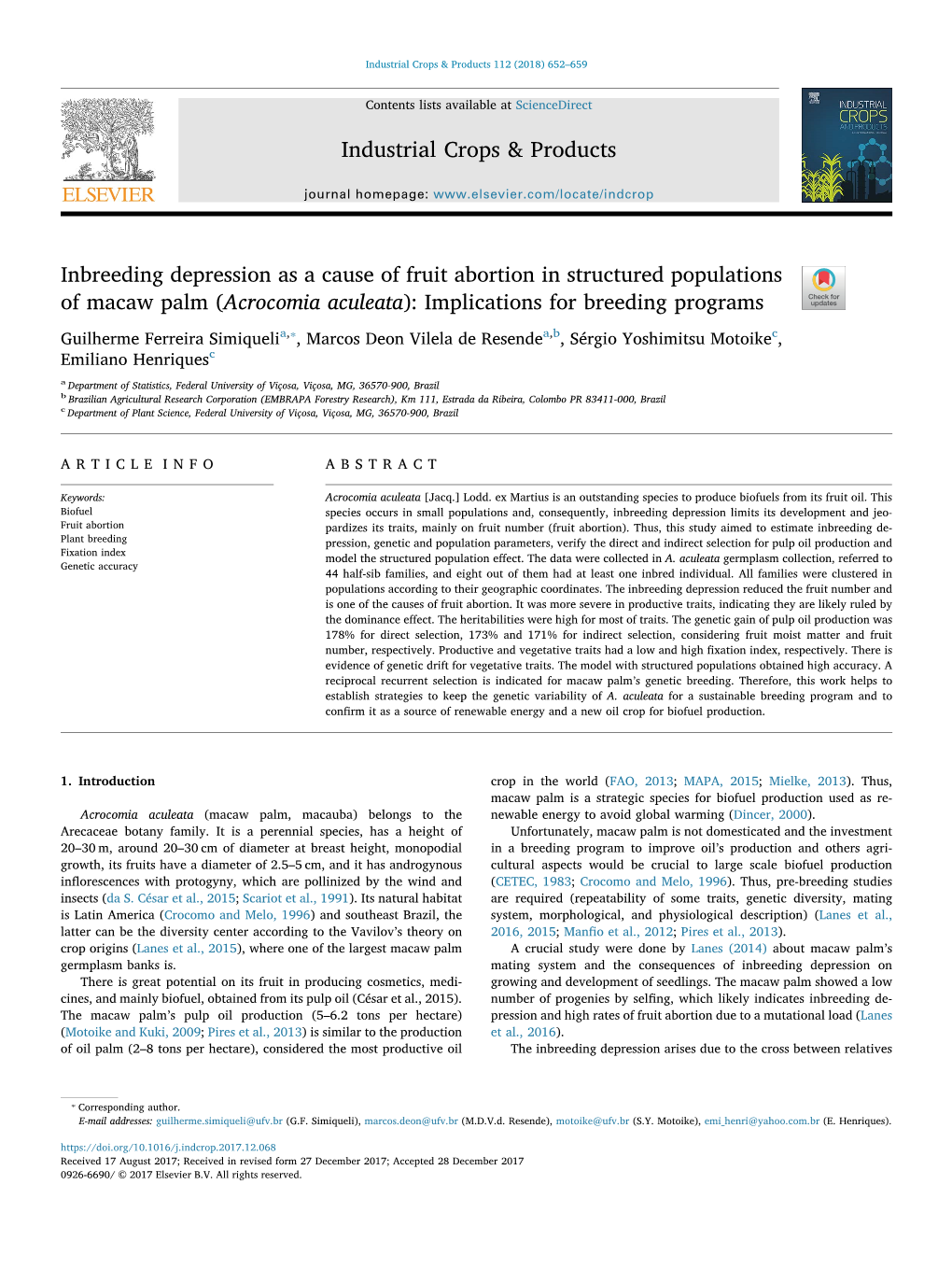 Inbreeding Depression As a Cause of Fruit Abortion in Structured