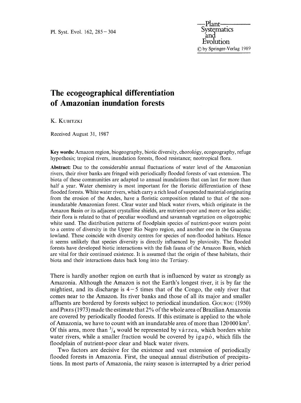 The Ecogeographical Differentiation of Amazonian Inundation Forests