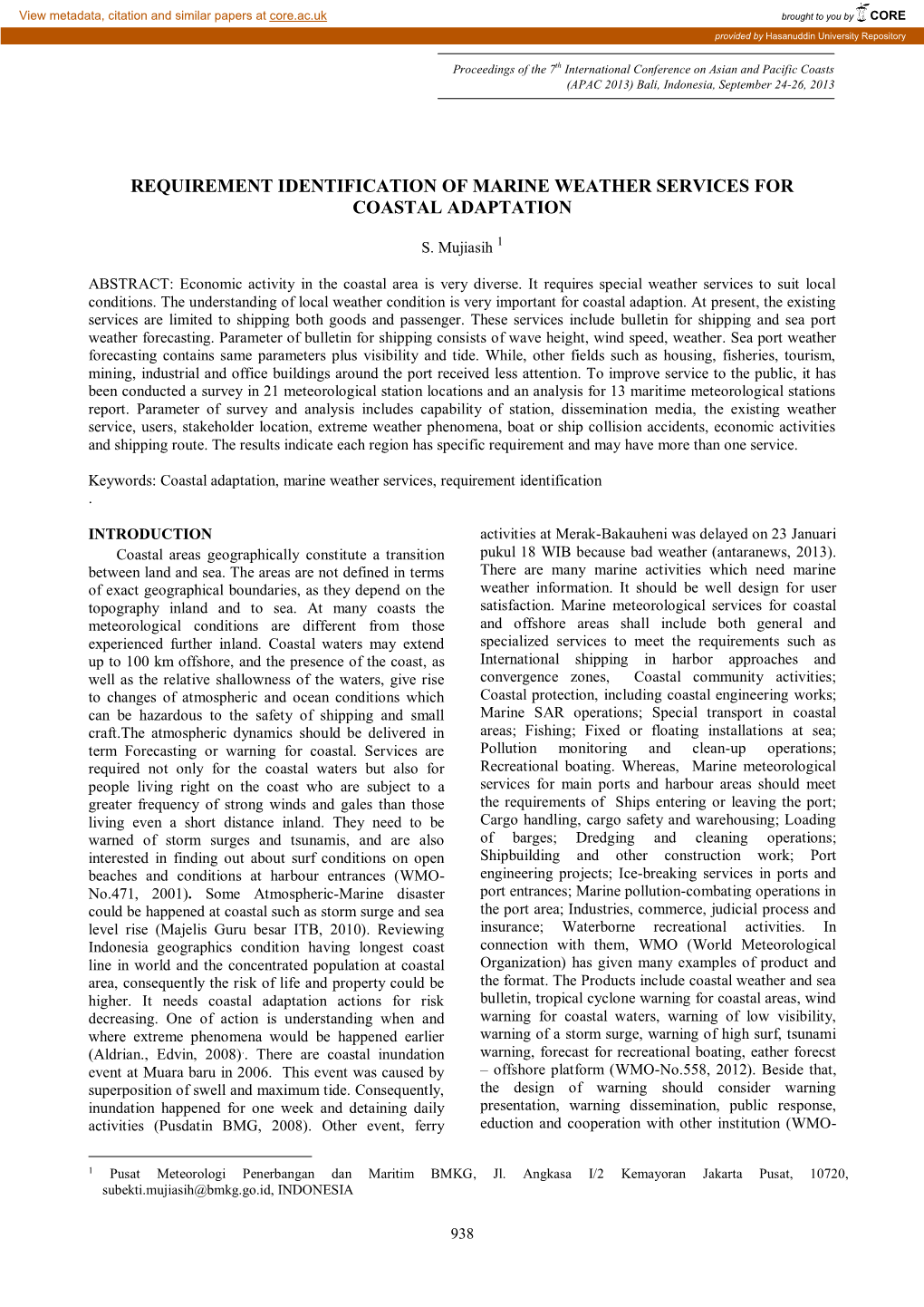 Requirement Identification of Marine Weather Services for Coastal Adaptation