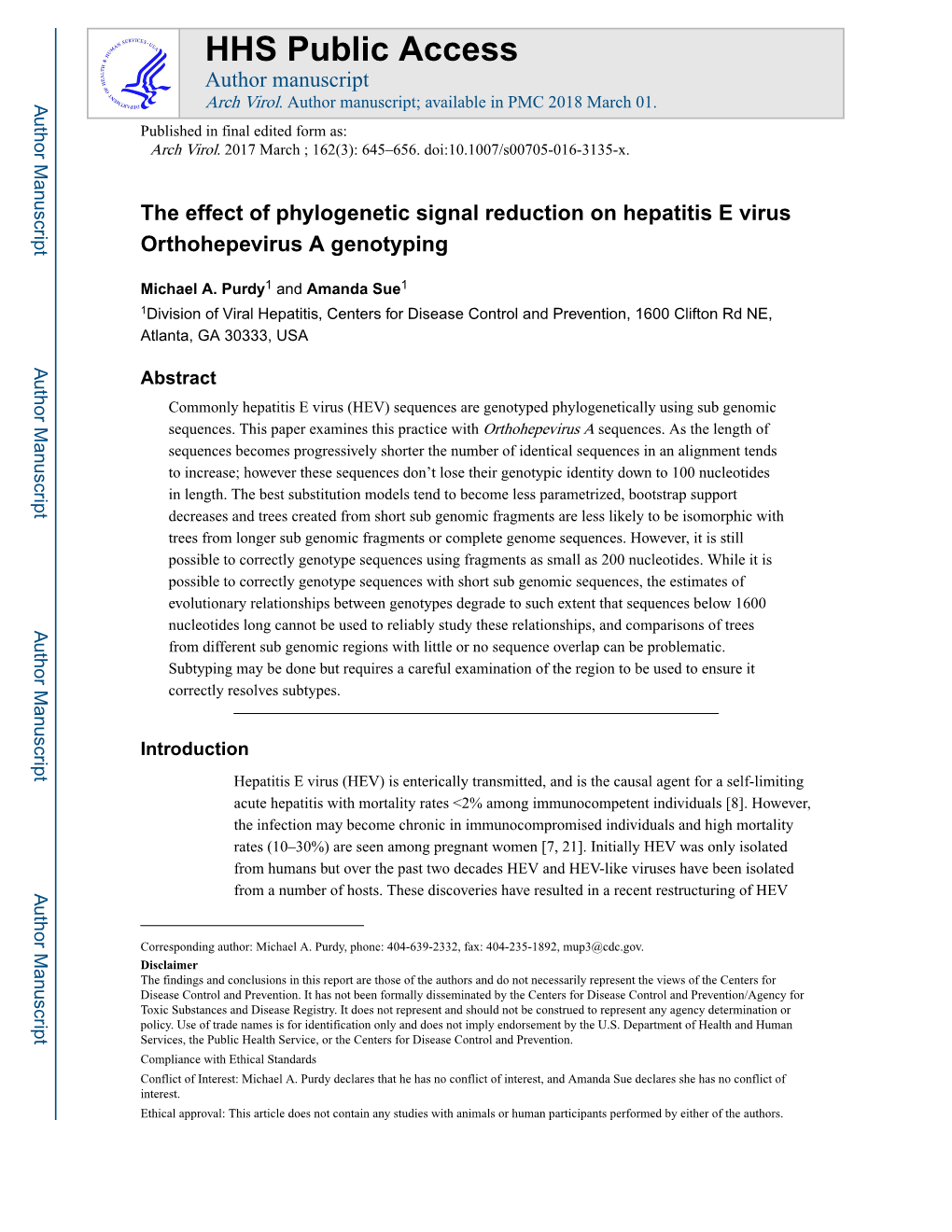 The Effect of Phylogenetic Signal Reduction on Hepatitis E Virus Orthohepevirus a Genotyping
