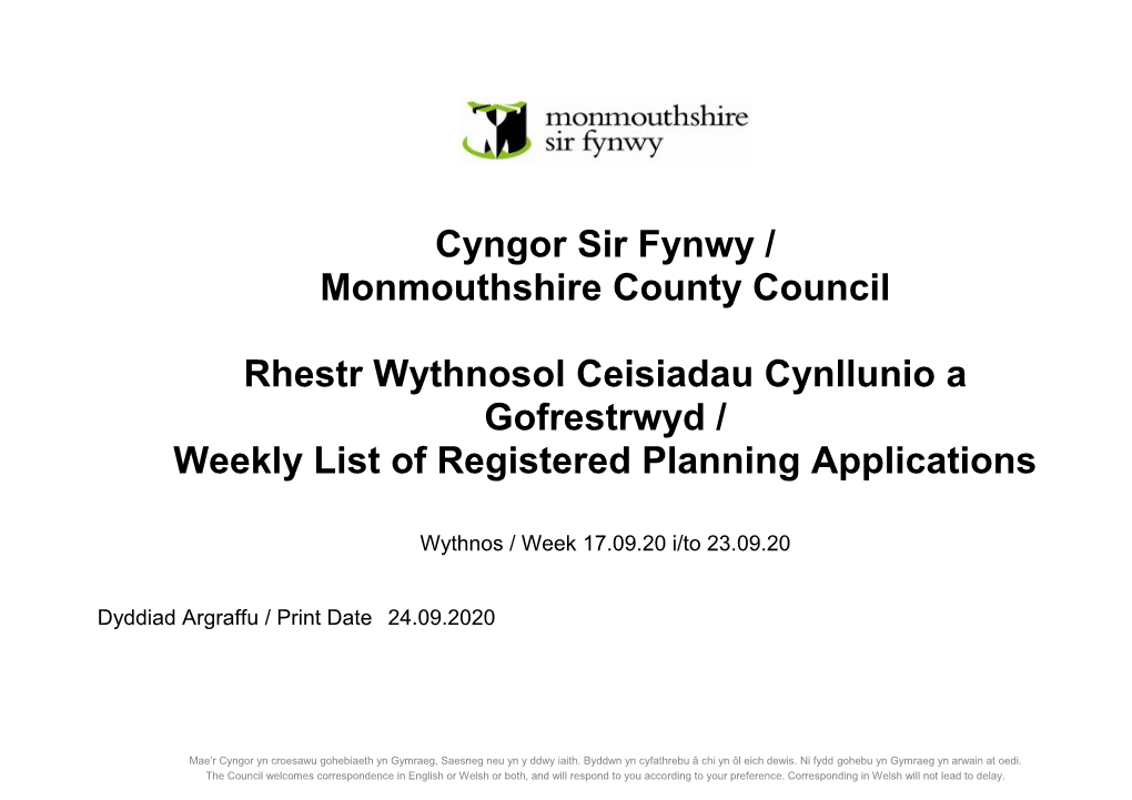 Cyngor Sir Fynwy / Monmouthshire County Council Rhestr Wythnosol