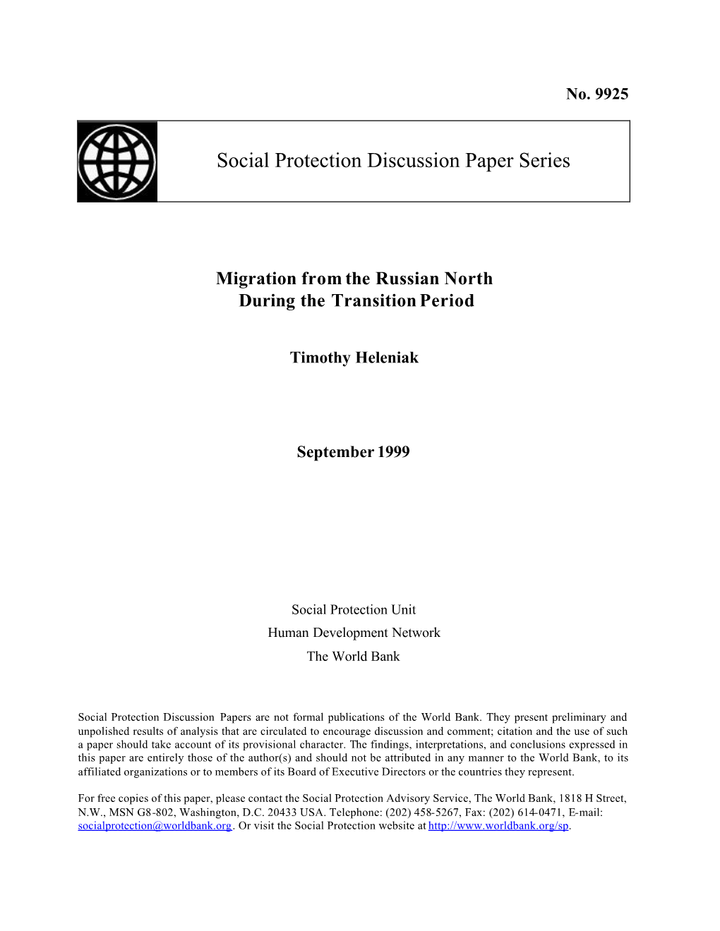 Social Protection Discussion Paper Series