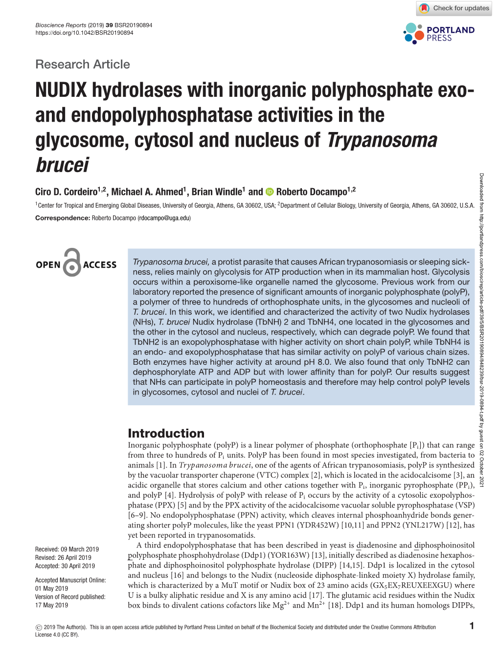 NUDIX Hydrolases with Inorganic Polyphosphate Exo- and Endopolyphosphatase Activities in the Glycosome, Cytosol and Nucleus of Trypanosoma