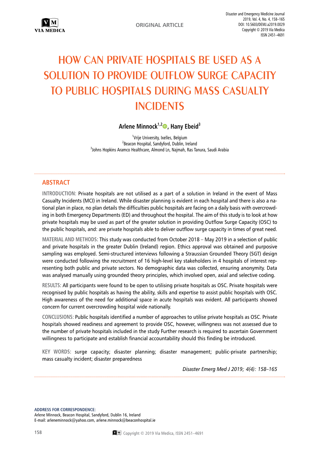 How Can Private Hospitals Be Used As a Solution to Provide Outflow Surge Capacity to Public Hospitals During Mass Casualty Incidents