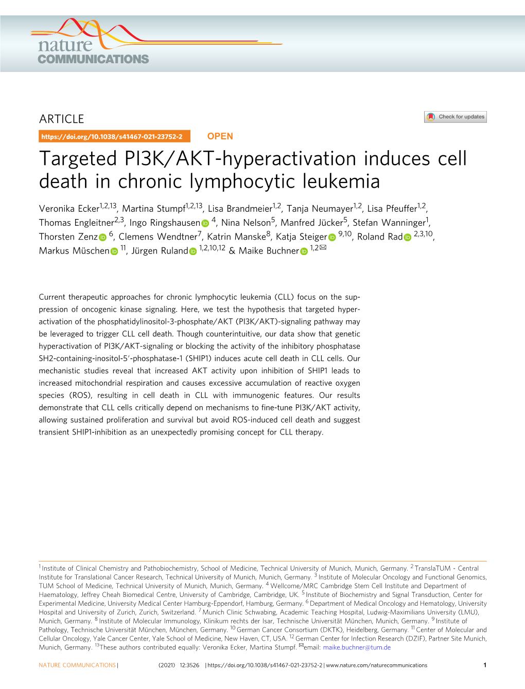 Targeted PI3K/AKT-Hyperactivation Induces Cell Death in Chronic Lymphocytic Leukemia