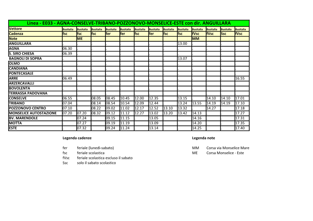 Linea - E033 - AGNA-CONSELVE-TRIBANO-POZZONOVO-MONSELICE-ESTE Con Dir