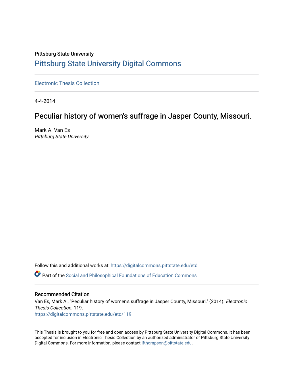 Peculiar History of Women's Suffrage in Jasper County, Missouri