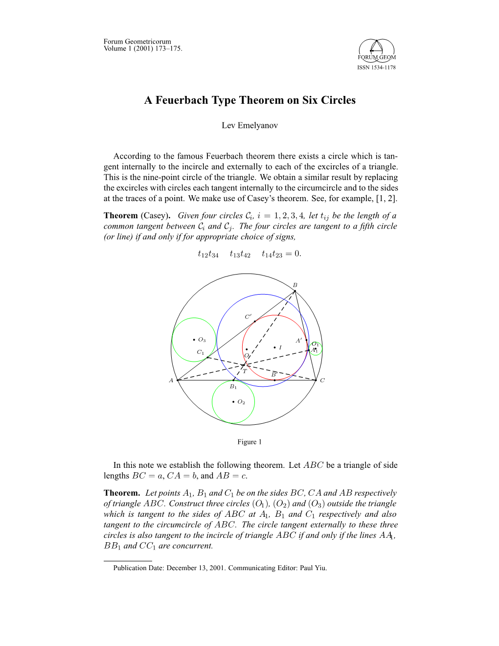 A Feuerbach Type Theorem on Six Circles