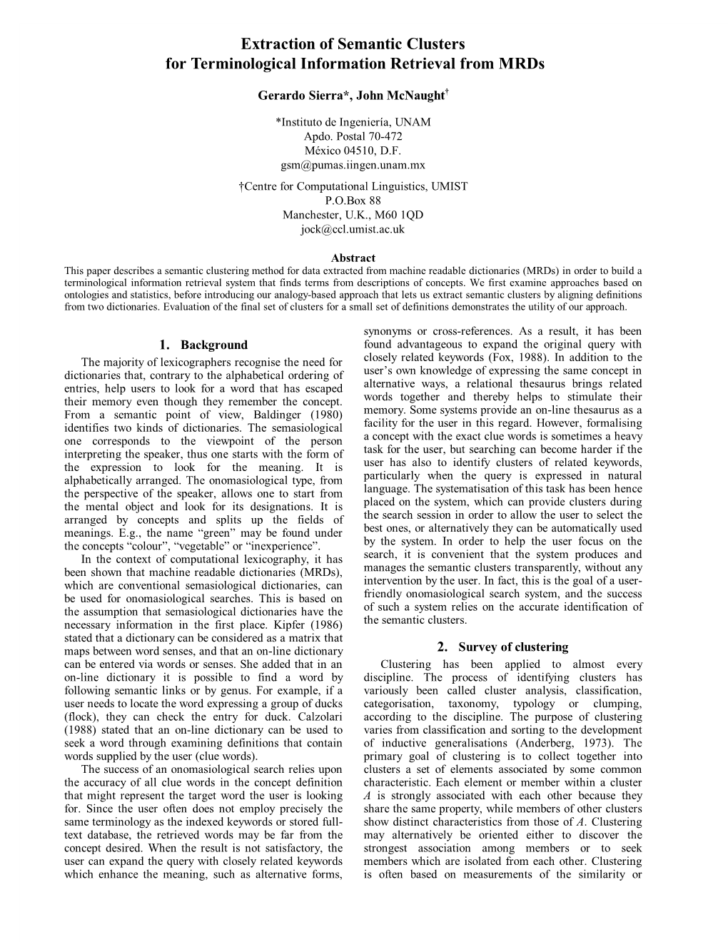 Extraction of Semantic Clusters for Terminological Information Retrieval from Mrds