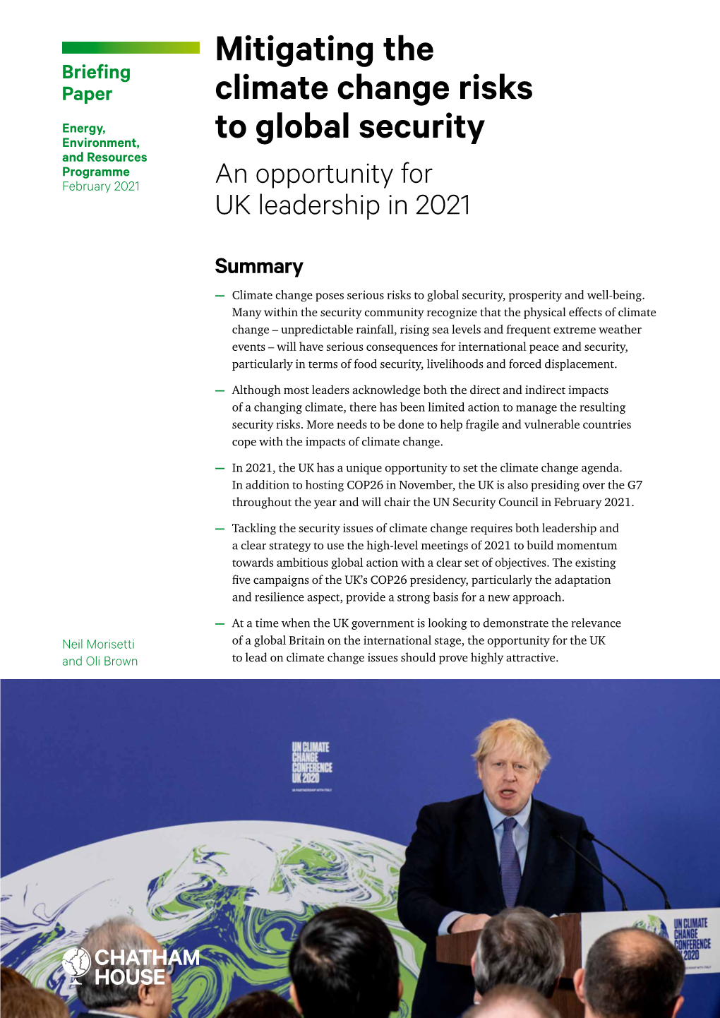 Mitigating the Climate Change Risks to Global Security an Opportunity for UK Leadership in 2021