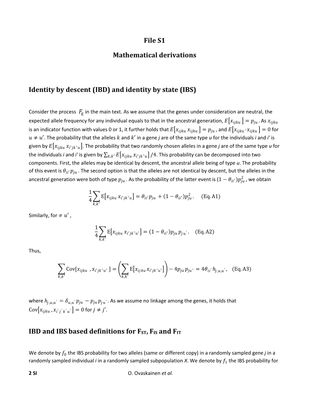 File S1 Mathematical Derivations Identity by Descent (IBD) And