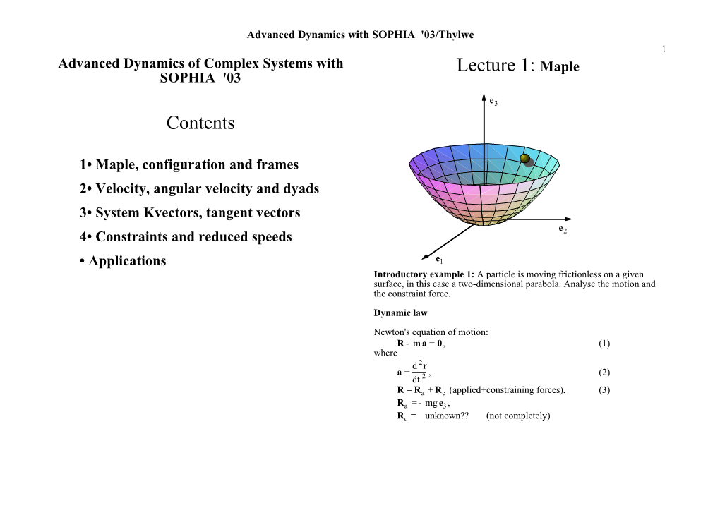 Lecture 1: Maple Contents