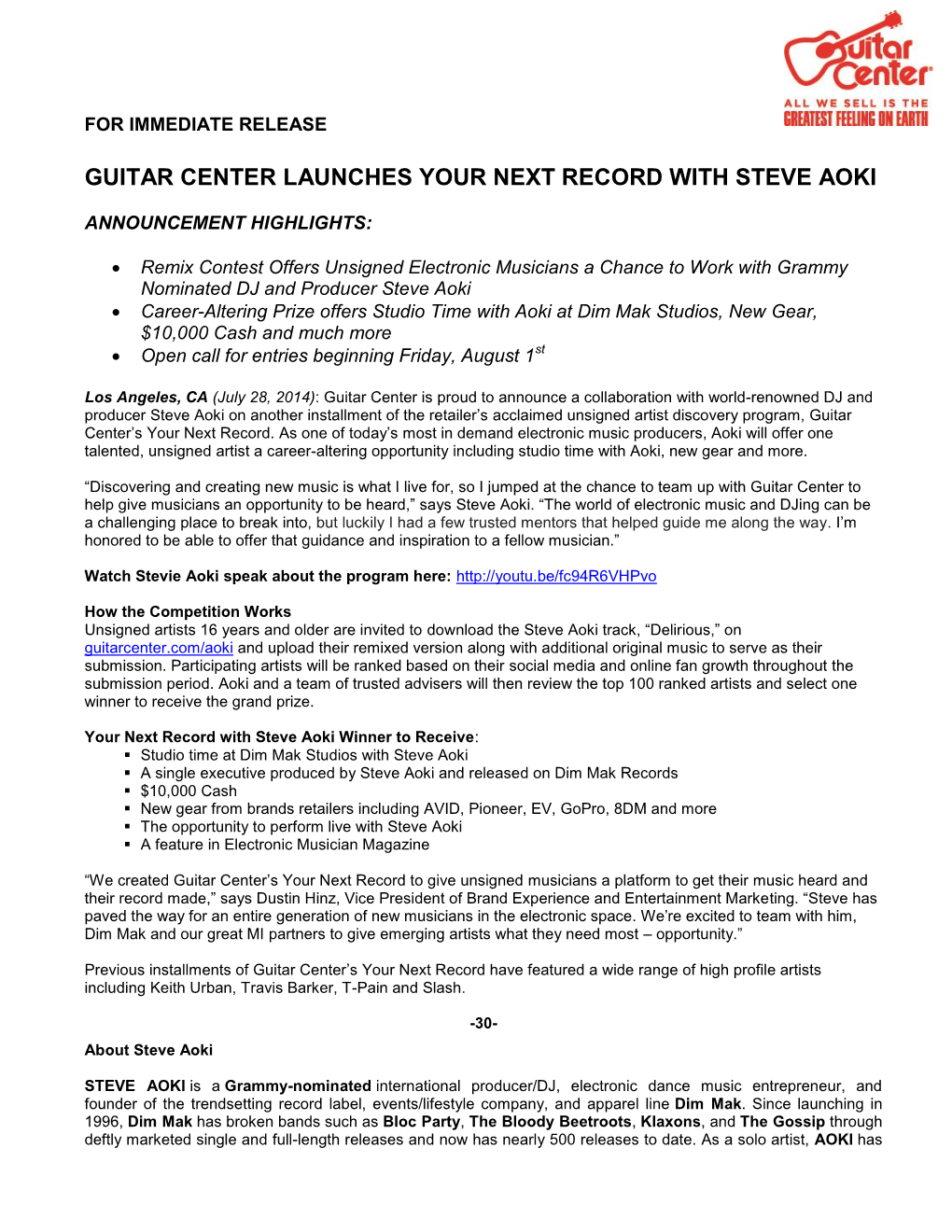 Guitar Center Launches Your Next Record with Steve Aoki