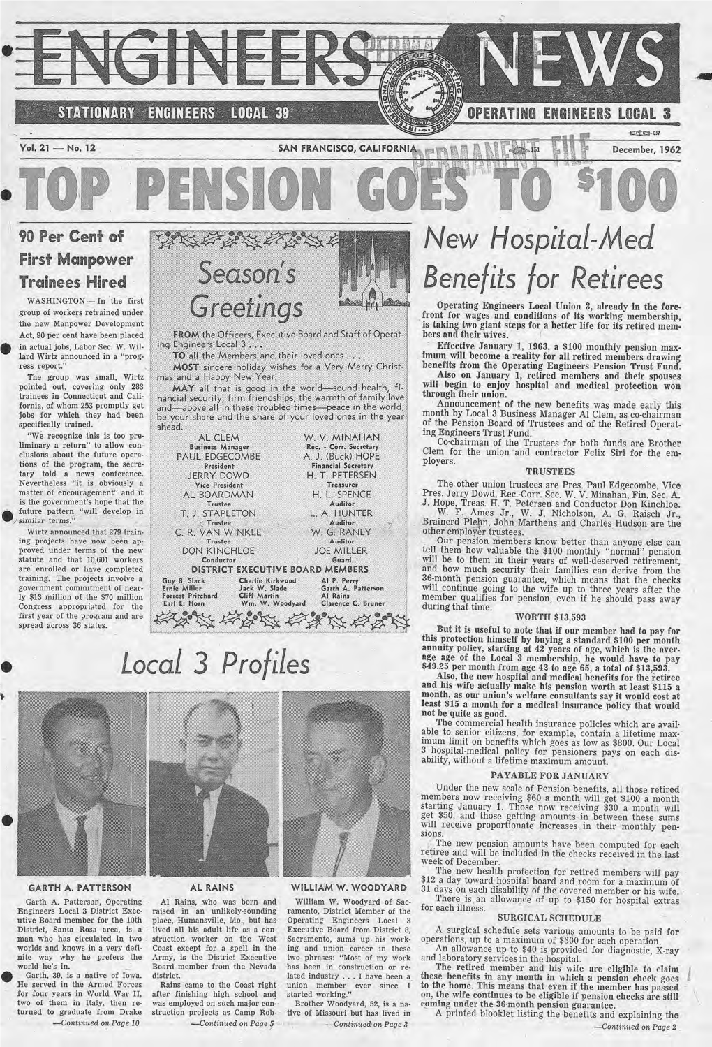 December, 1962 ENGIN[ERS NEWS Page Three • Ef Ief F Rt Ert1fic T Presented at Dinner Meeting in Oakland