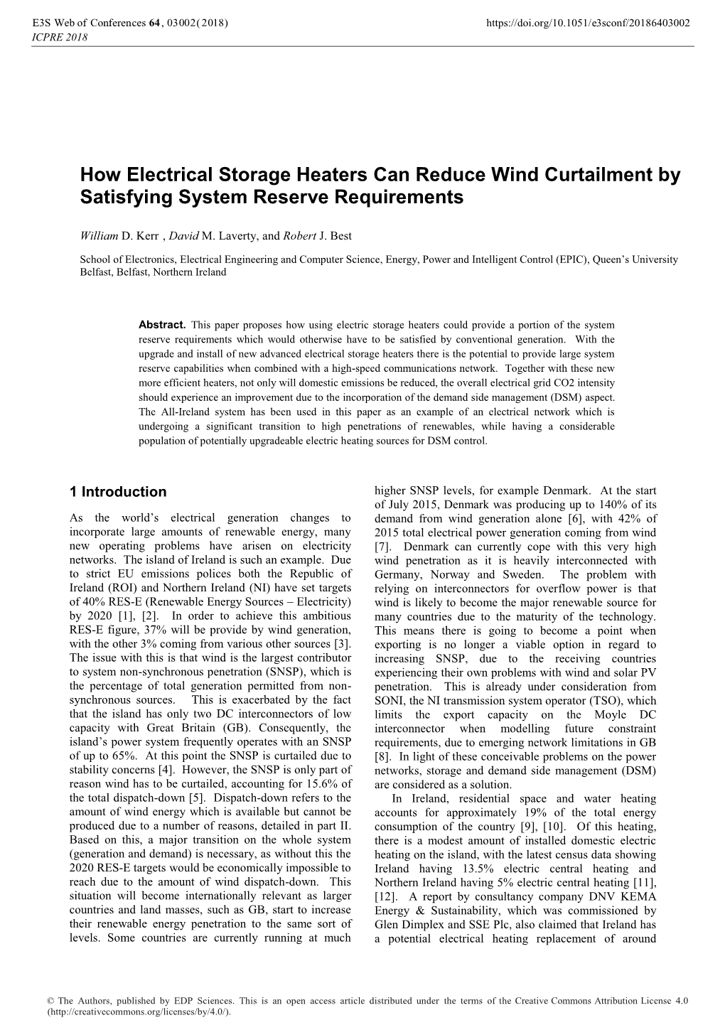 How Electrical Storage Heaters Can Reduce Wind Curtailment by Satisfying System Reserve Requirements