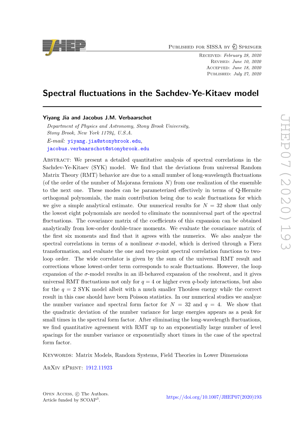 Spectral Fluctuations in the Sachdev-Ye-Kitaev Model