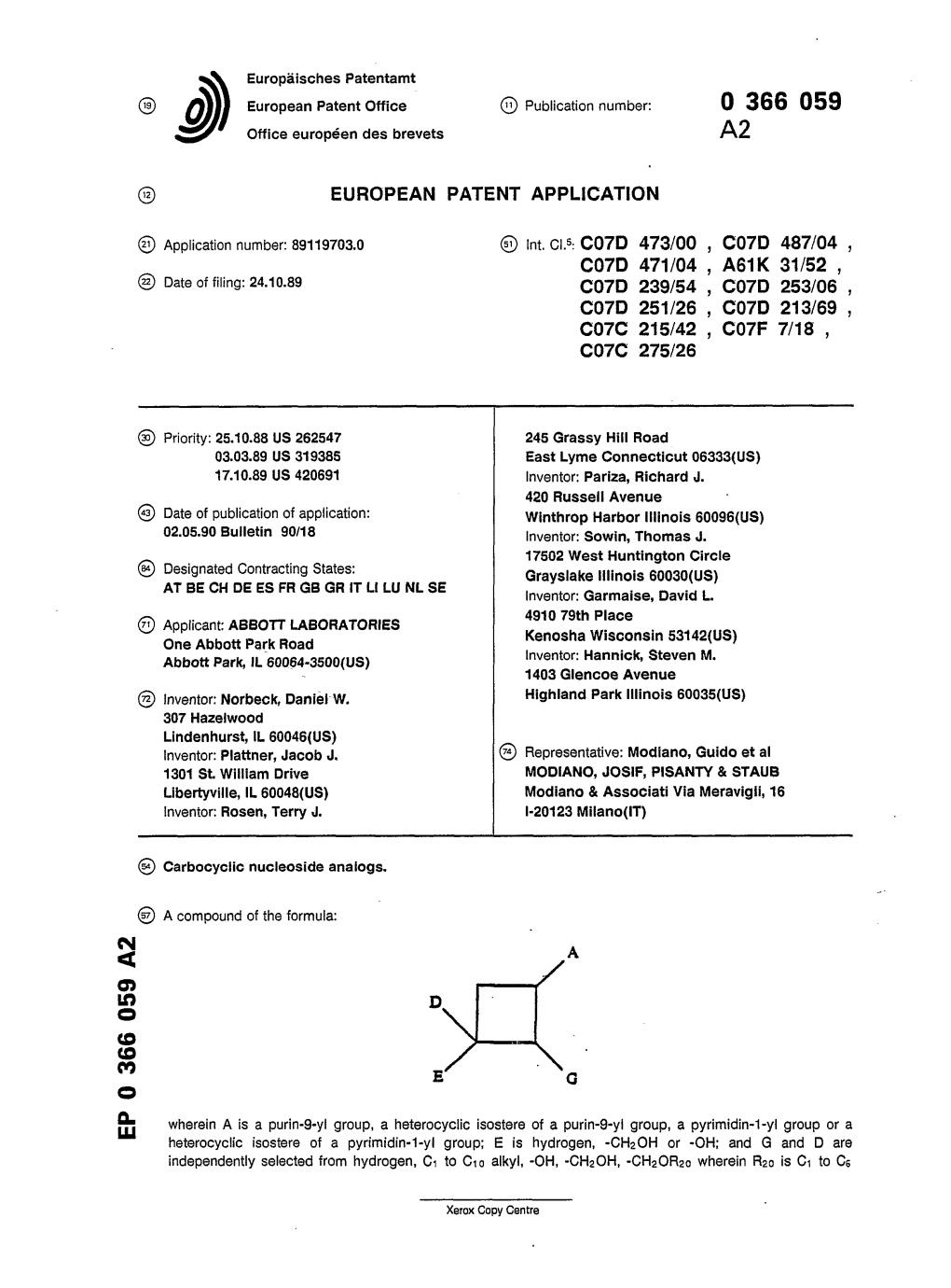 Carbocyclic Nucleoside Analogs