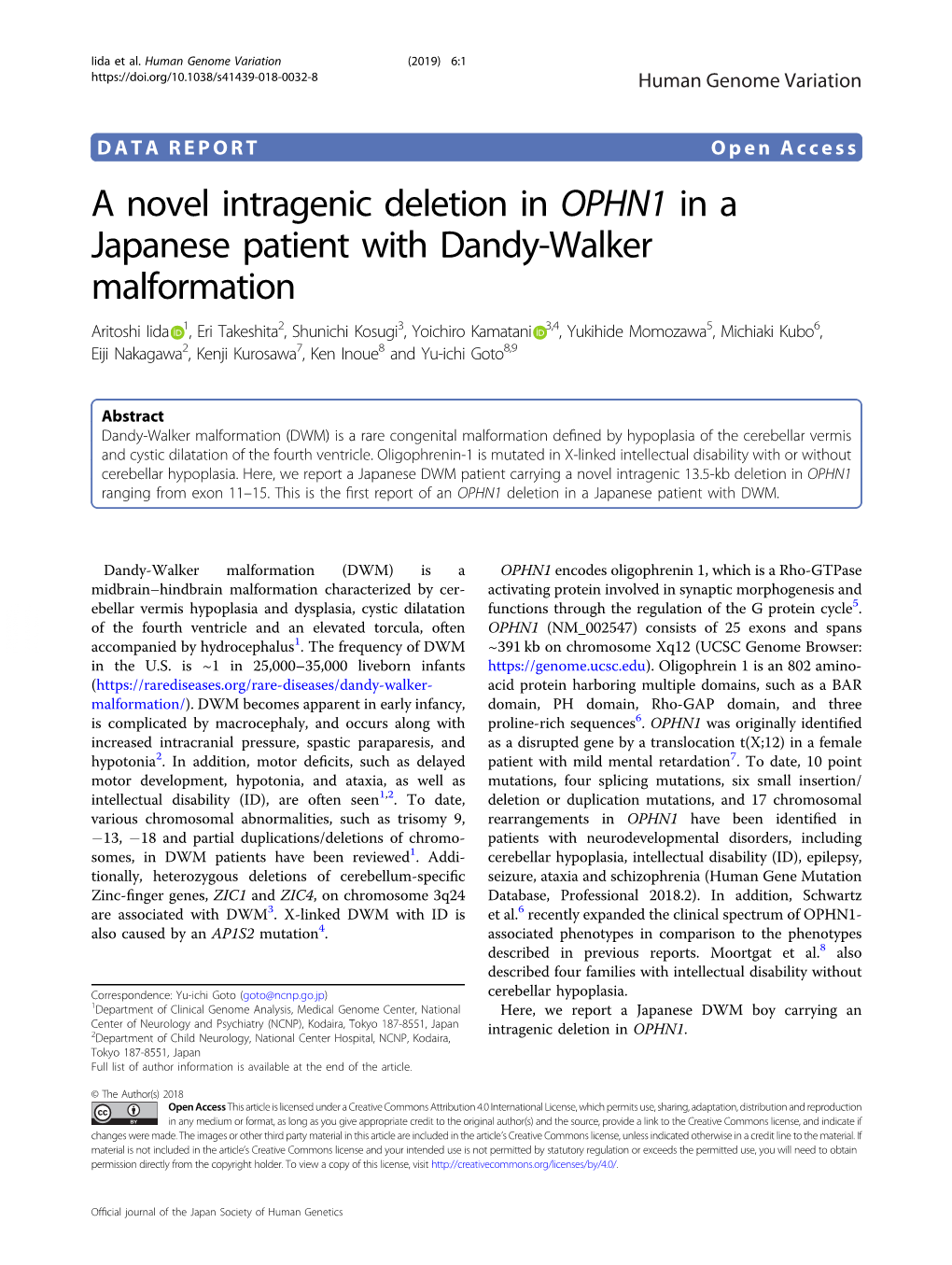 A Novel Intragenic Deletion in OPHN1 in a Japanese Patient with Dandy
