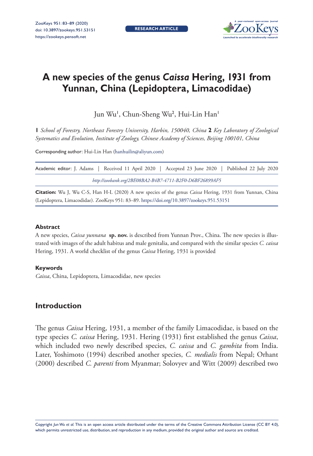 A New Species of the Genus Caissa Hering, 1931 from Yunnan, China (Lepidoptera, Limacodidae)