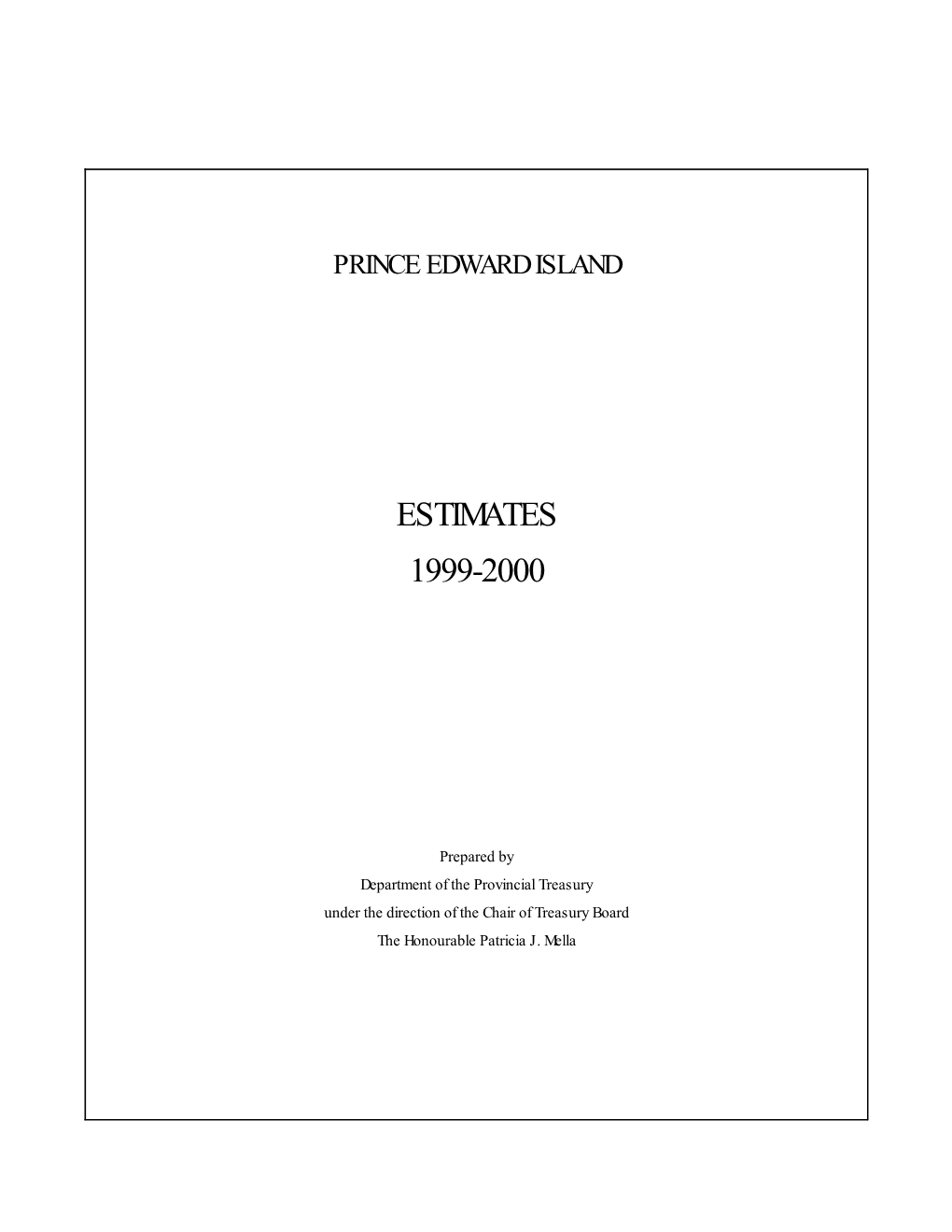 1999 Estimates of Revenue and Expenditure