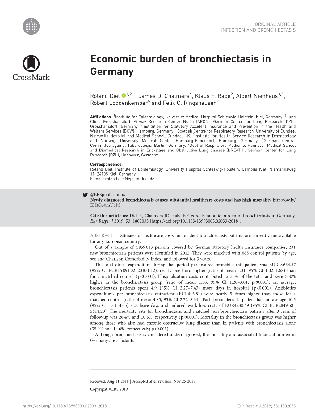 Economic Burden of Bronchiectasis in Germany