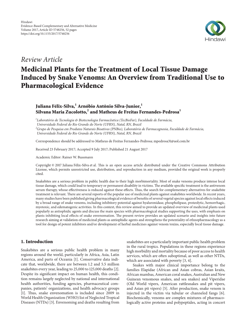 Medicinal Plants for the Treatment of Local Tissue Damage Induced by Snake Venoms: an Overview from Traditional Use to Pharmacological Evidence