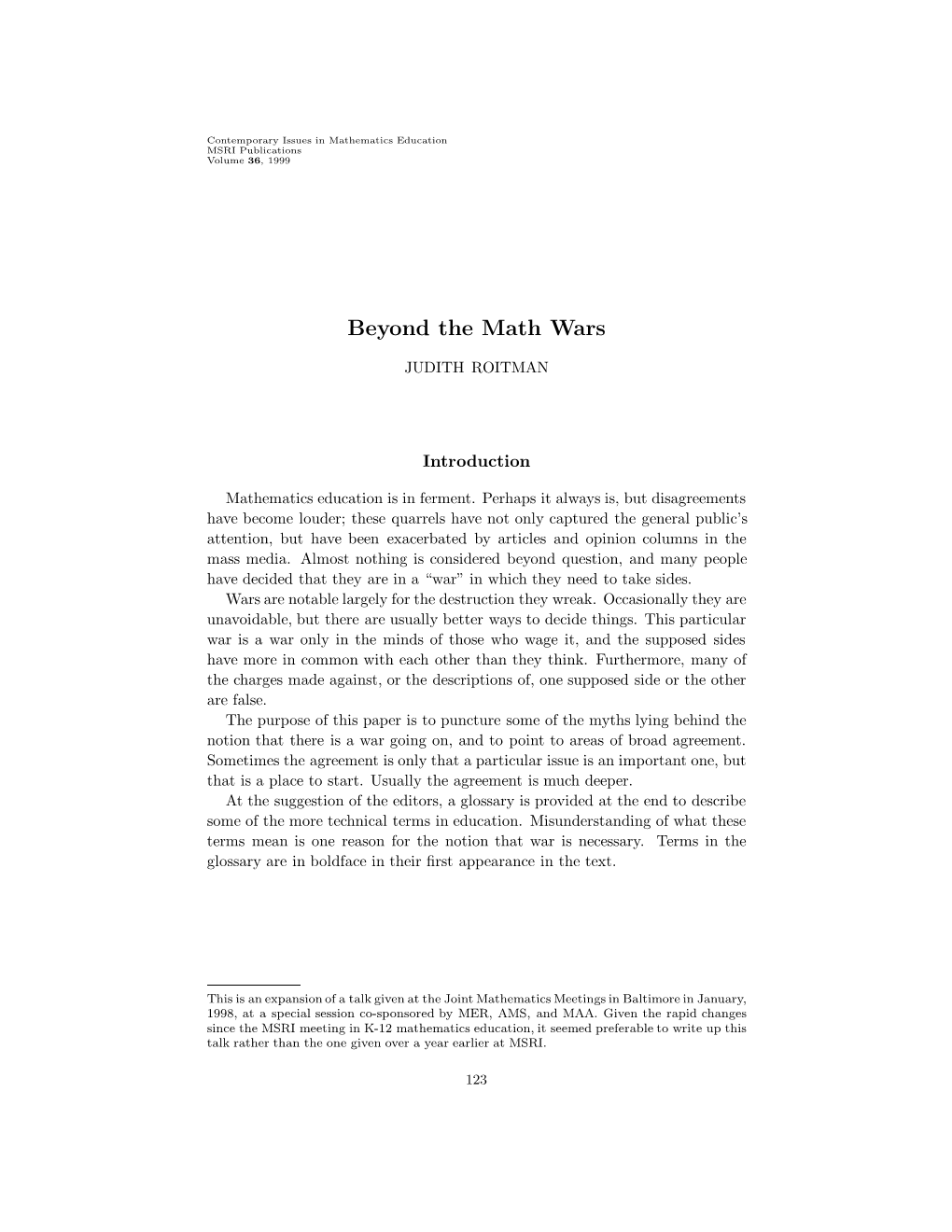 Beyond the Math Wars