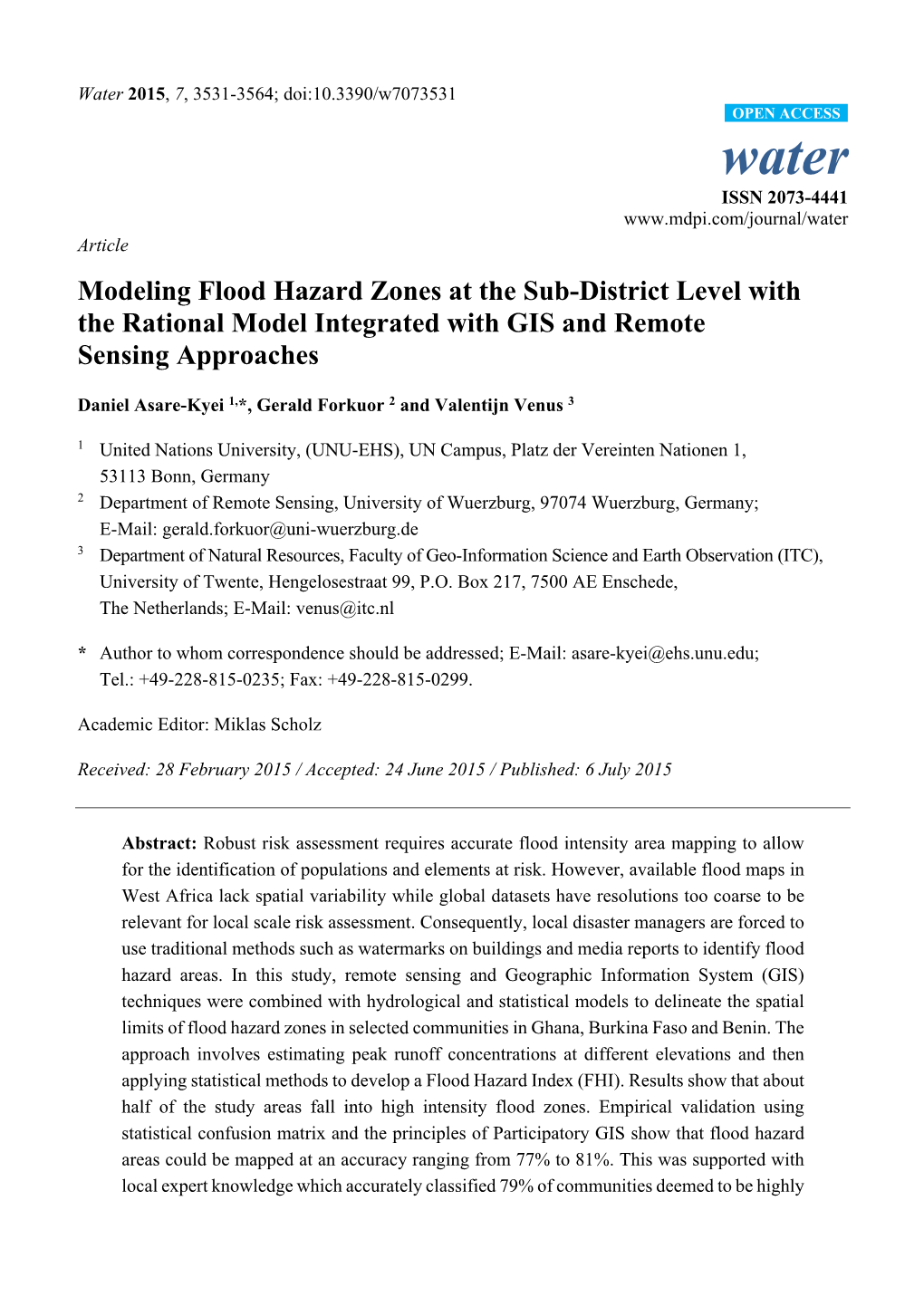 Modeling Flood Hazard Zones at the Sub-District Level with the Rational Model Integrated with GIS and Remote Sensing Approaches