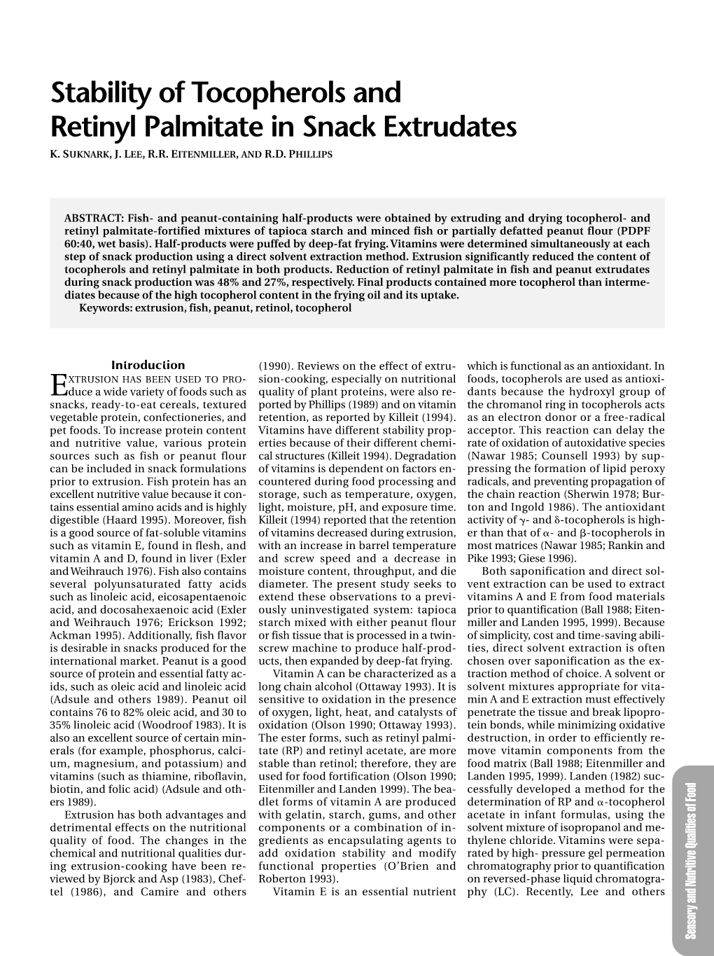Stability of Tocopherols and Retinyl Palmitate In