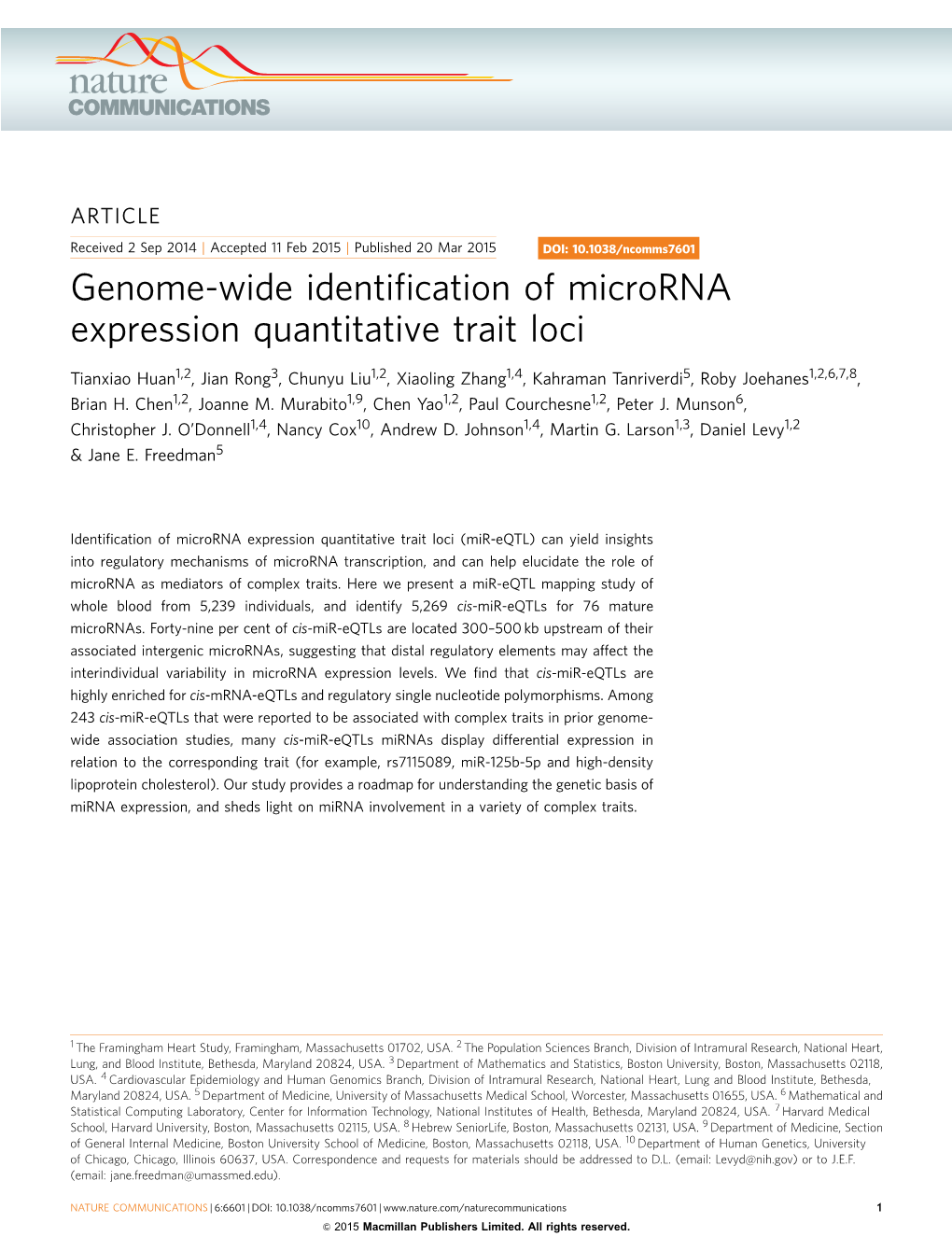 Genome-Wide Identification of Microrna Expression Quantitative