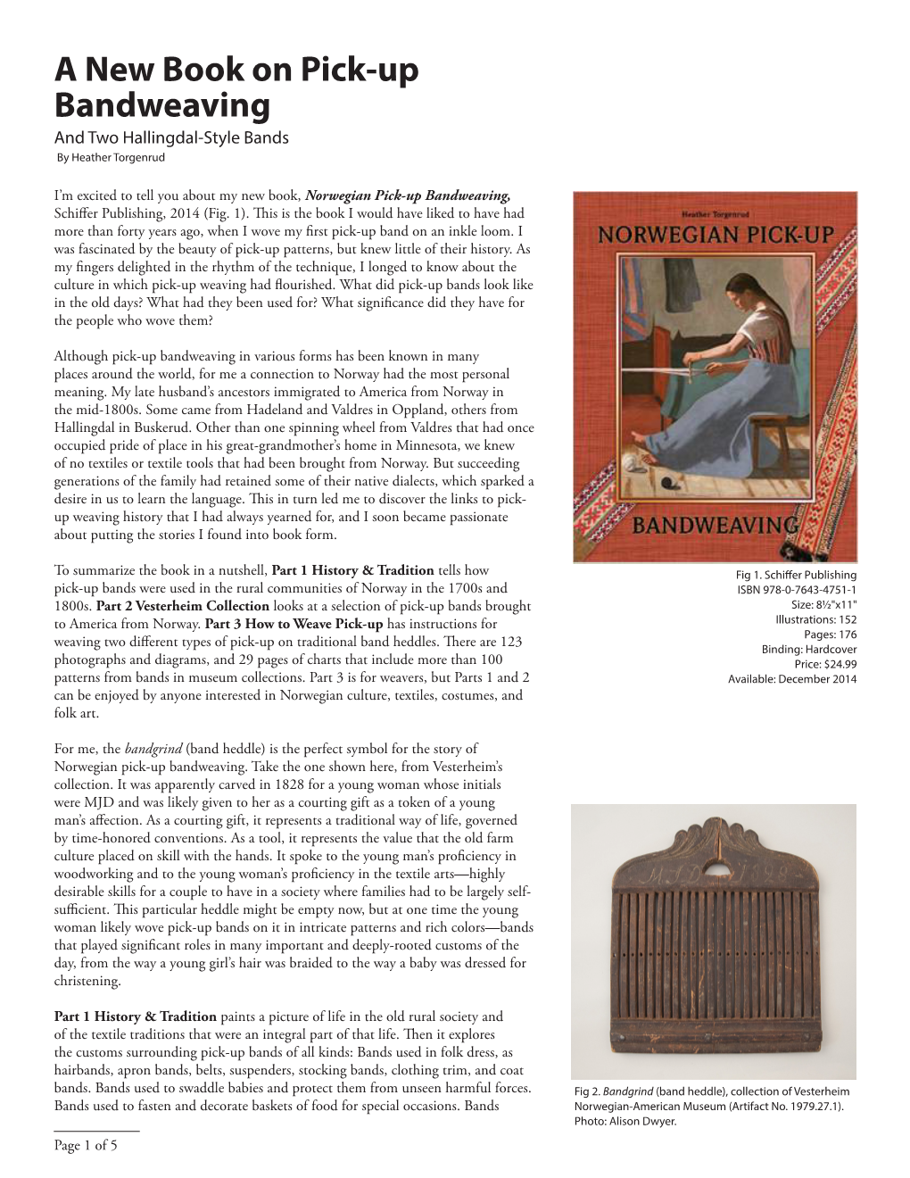 A New Book on Pick-Up Bandweaving and Two Hallingdal-Style Bands by Heather Torgenrud