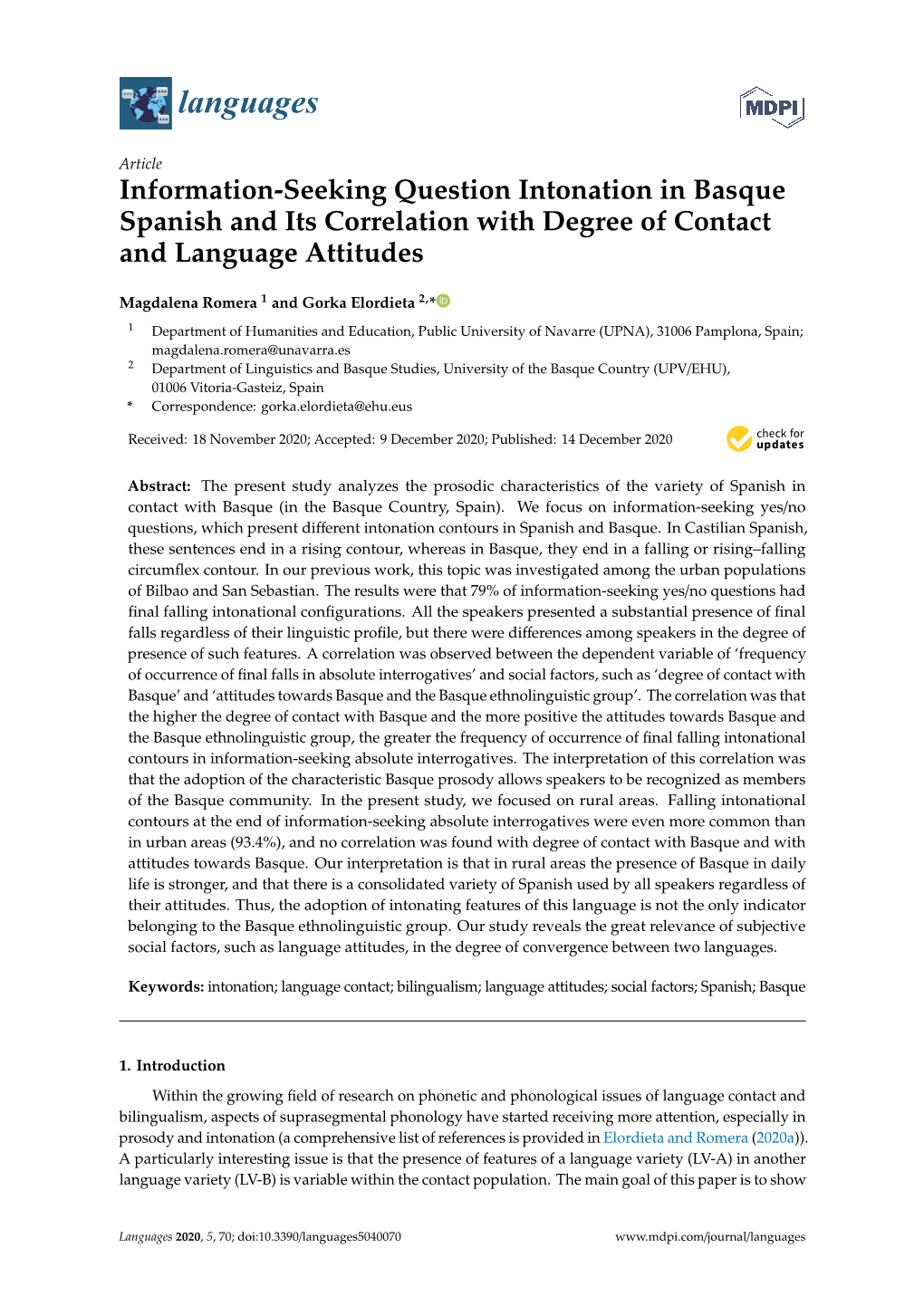 Information-Seeking Question Intonation in Basque Spanish and Its Correlation with Degree of Contact and Language Attitudes