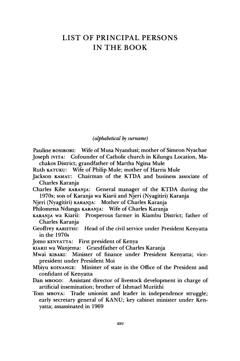 List of Principal Persons in the Book