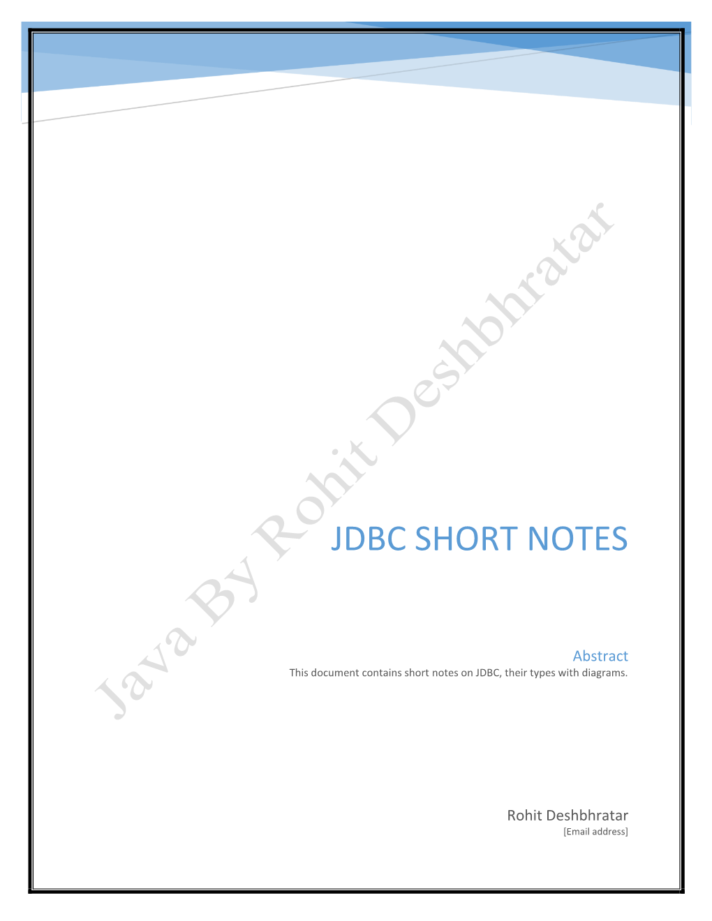 Jdbc Short Notes