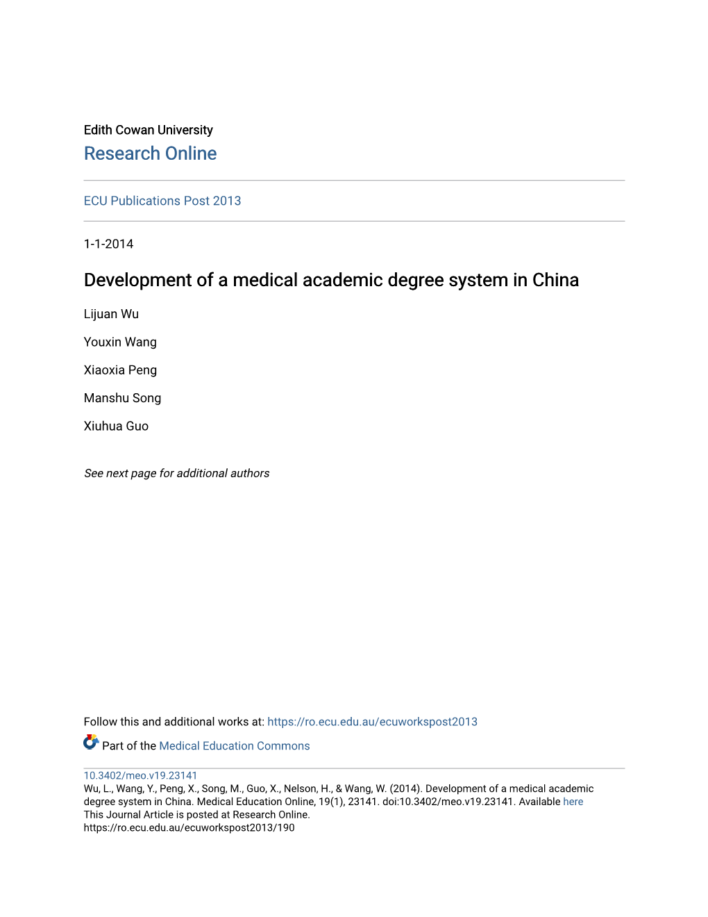 Development of a Medical Academic Degree System in China
