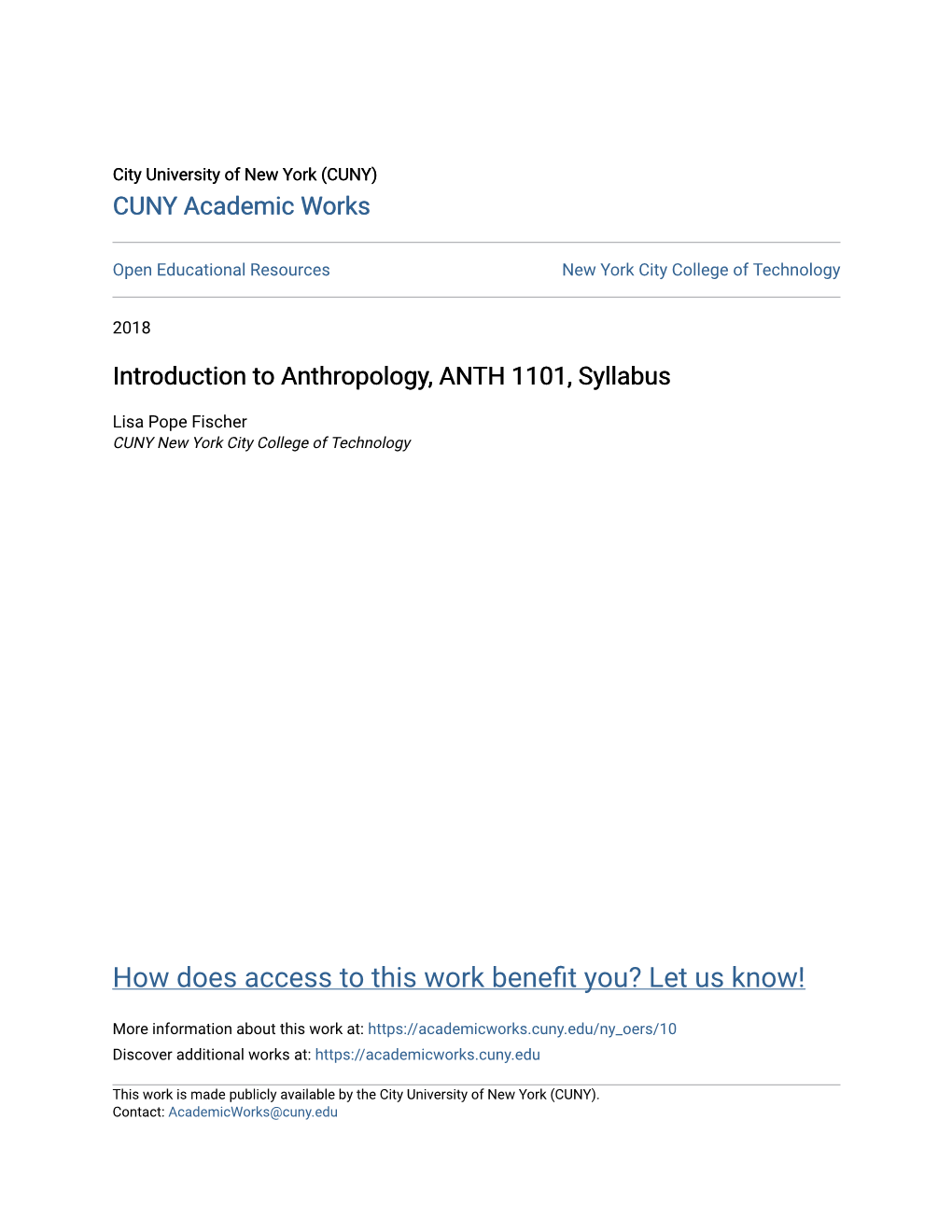 Introduction to Anthropology, ANTH 1101, Syllabus