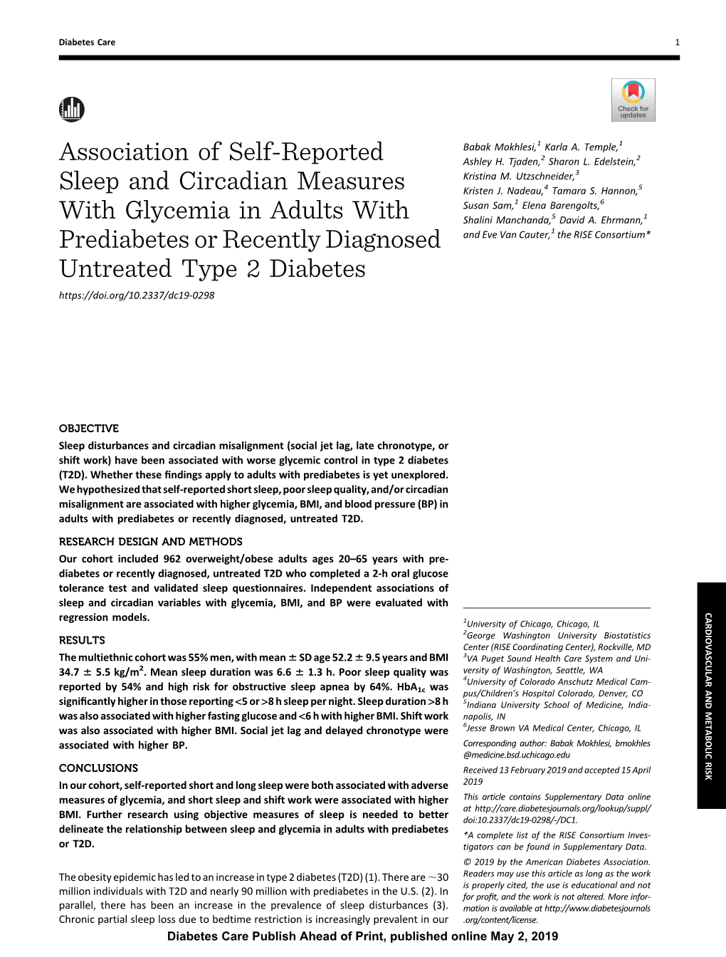 Association of Self-Reported Sleep and Circadian Measures With