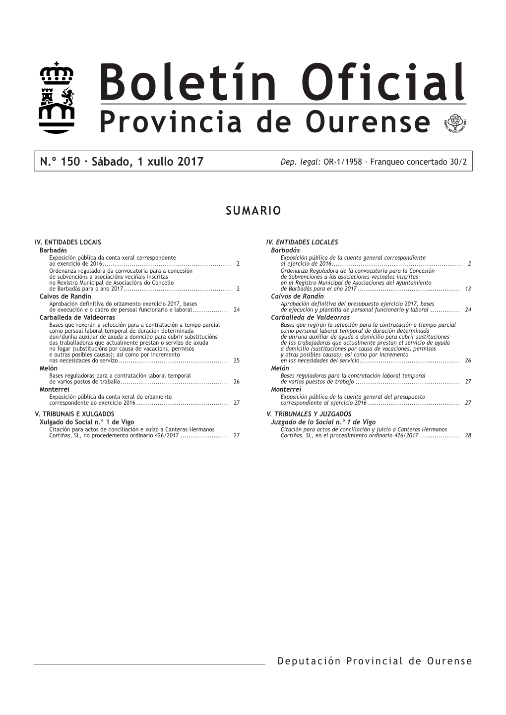 Boletín Oficial Provincia De Ourense