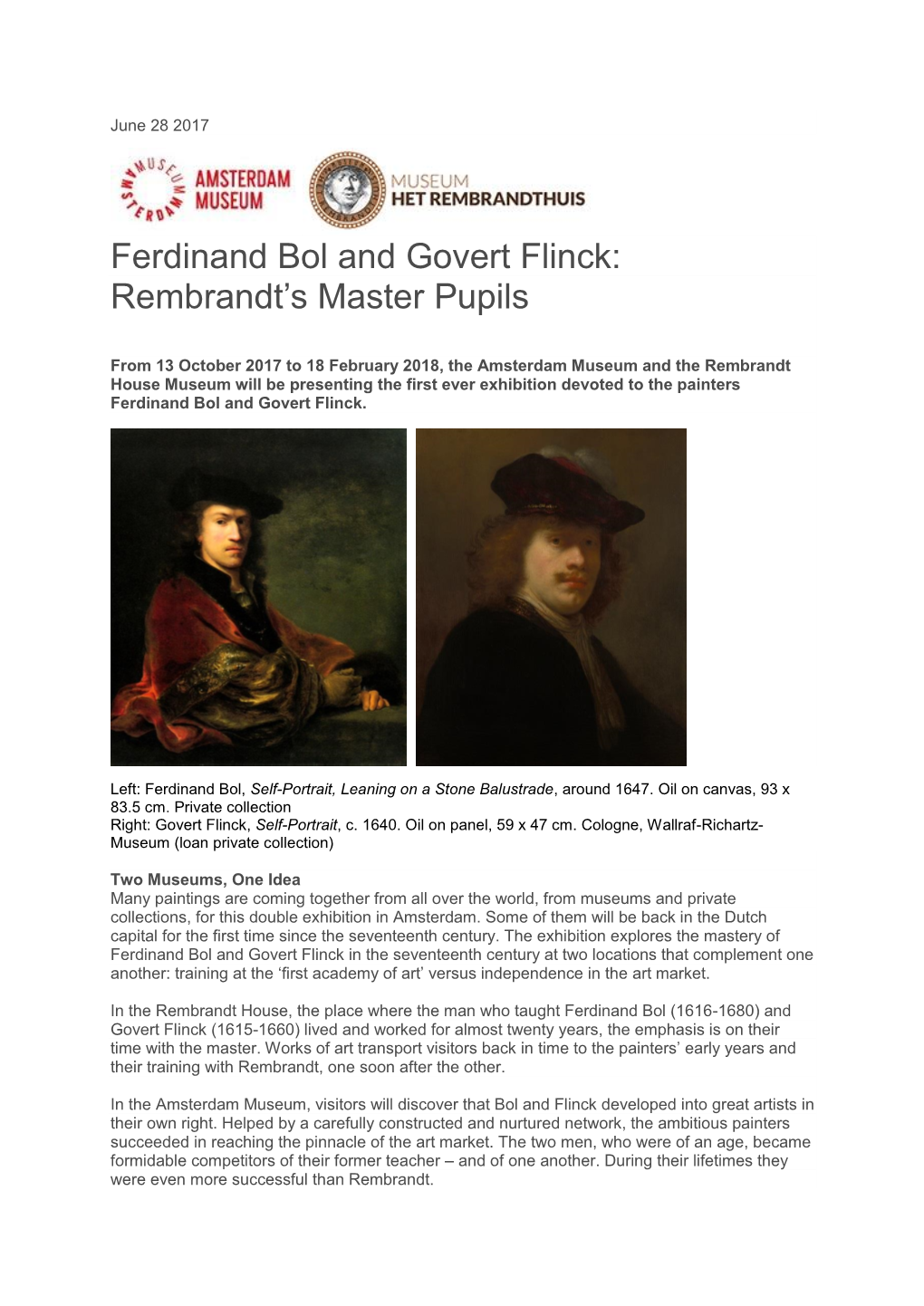 Ferdinand Bol and Govert Flinck: Rembrandt’S Master Pupils